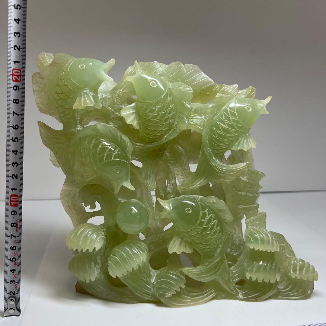 砡製　特大魚透置物　共箱　1933g/最大横幅約24㎝　東Y7-1114①