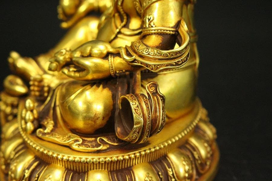 中国美術 銅鍍金黄財寶天王 永楽年製 文字 チベット仏 仏教(HA526)