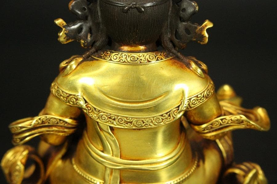 中国美術 銅鍍金黄財寶天王 永楽年製 文字 チベット仏 仏教(HA526)