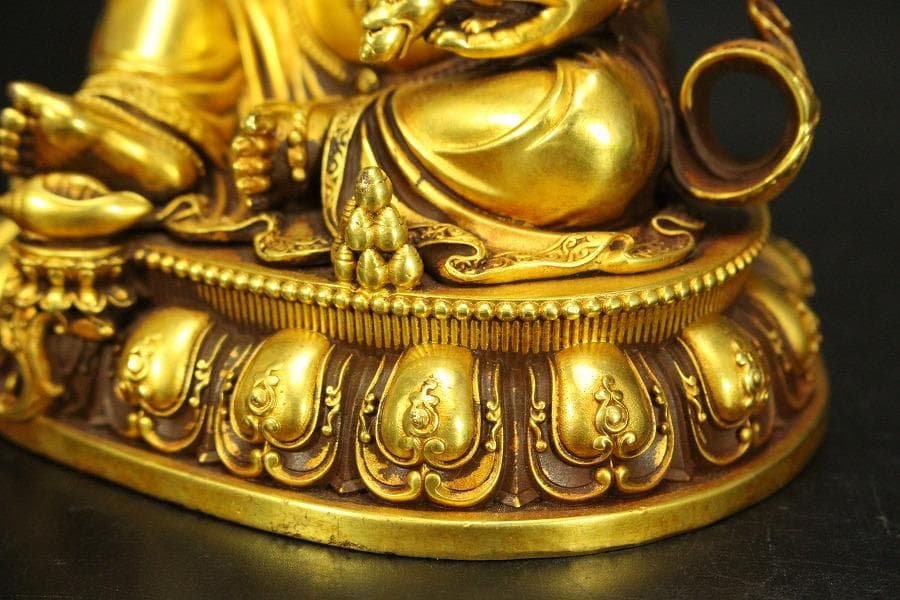 中国美術 銅鍍金黄財寶天王 永楽年製 文字 チベット仏 仏教(HA526)