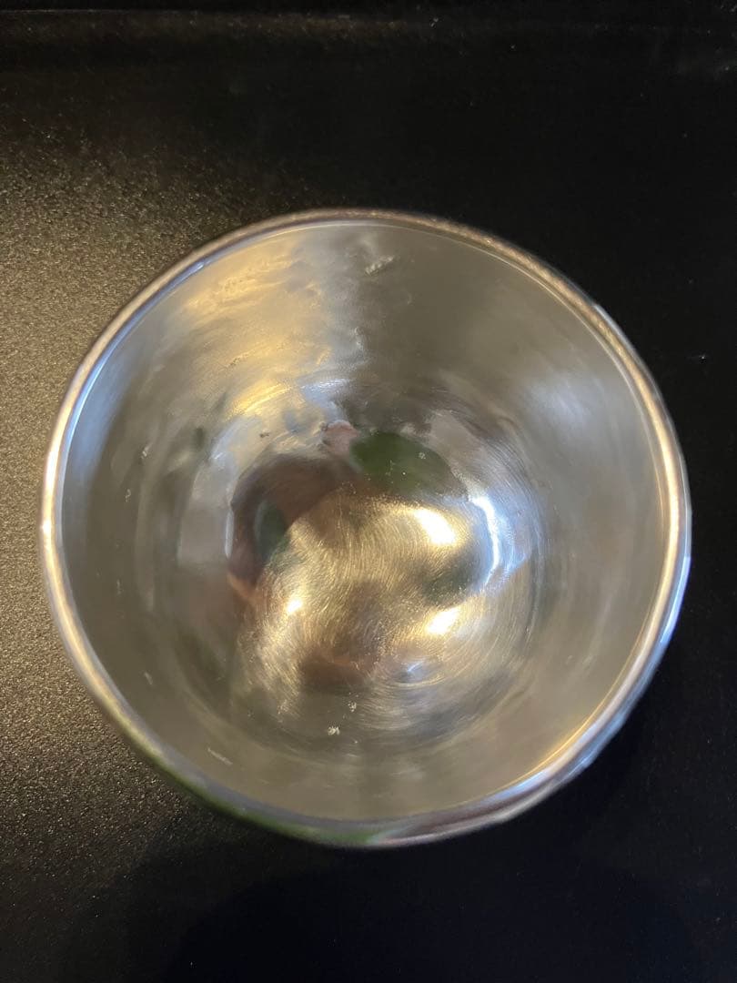 伝統工芸 手造り 『松巣堂』銅ぐい呑 いぶし銀(網手文) 打物銅器 新潟県燕市製