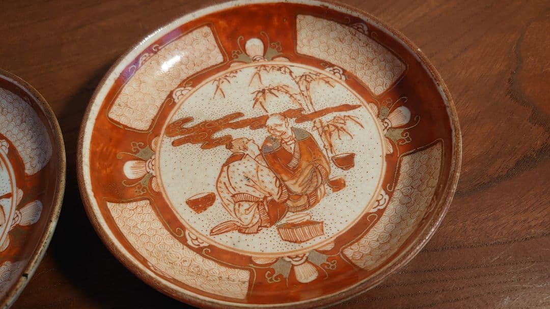 九谷焼　赤絵　小野窯　宮本屋窯　飯田屋　アンティーク九谷焼　蔵出し　2客