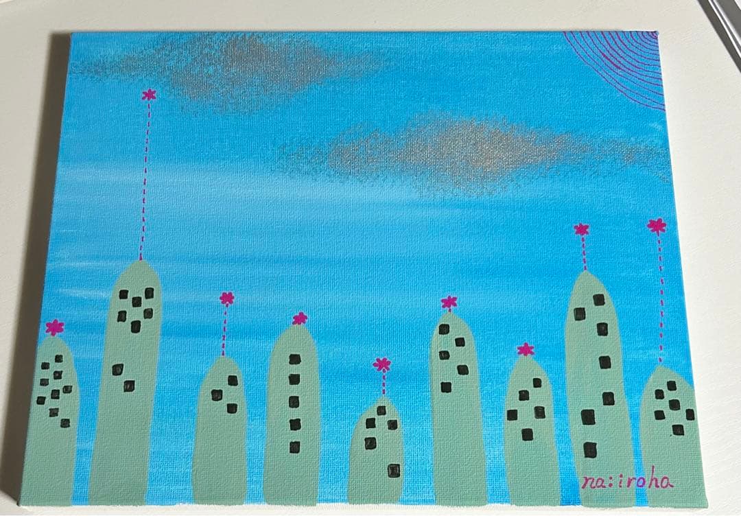 アクリル絵画 都市のシルエット na:iroha