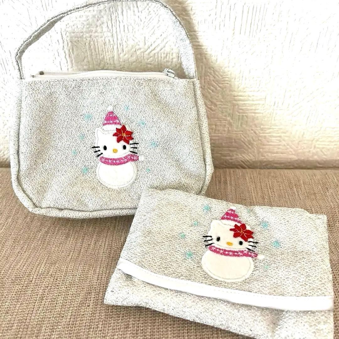レア‼️キティシルバー キラキラバッグ型ポーチ＆ティッシュポーチ2点セット雪だるま
