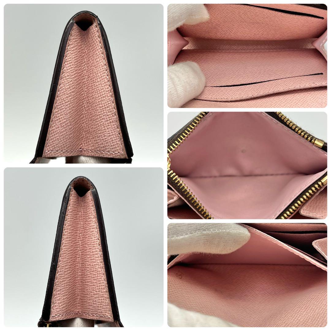 ルイヴィトン　ポルトモネロザリ　ダミエ　ローズバレリーヌ　折り財布