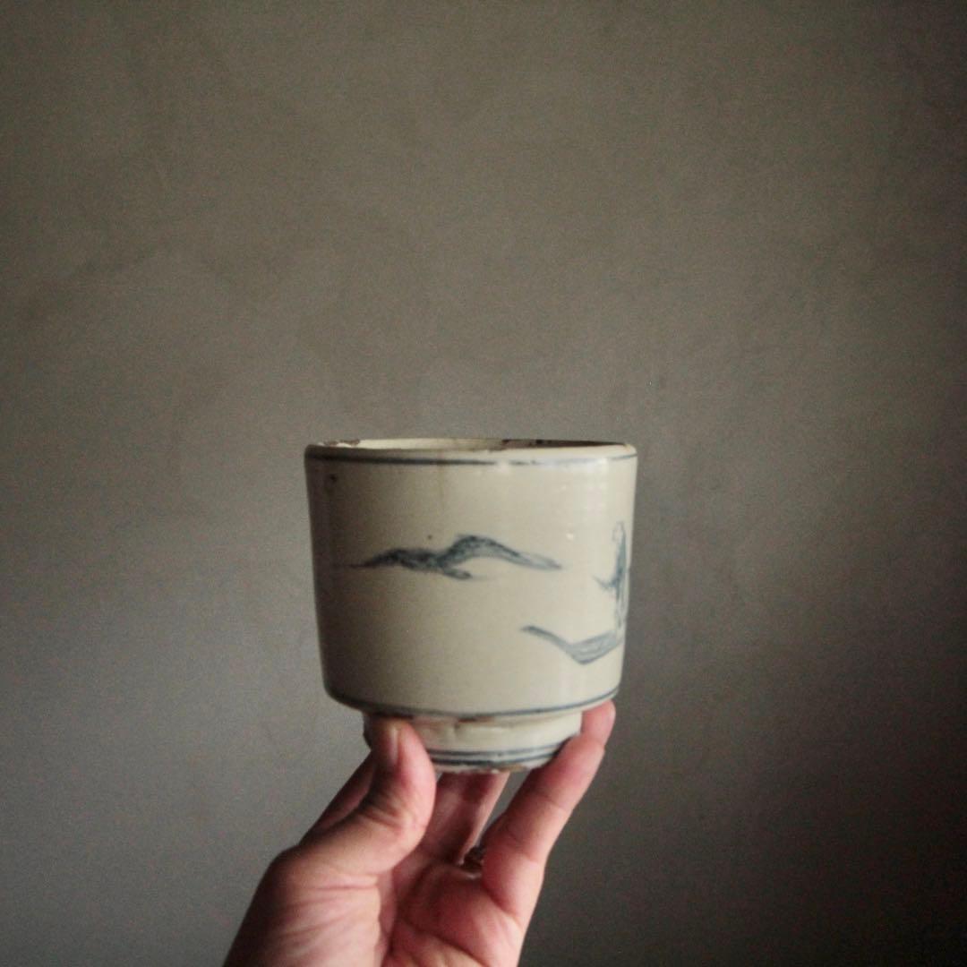 古染付 火入 筒茶碗 茶道具 古美術 中国美術 古道具 アンティーク