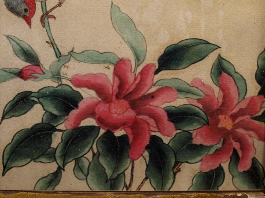 古美術 掛け軸花図 中国徐崇嗣　 唐 肉筆保證 　掛け軸　 AK1674B8-3