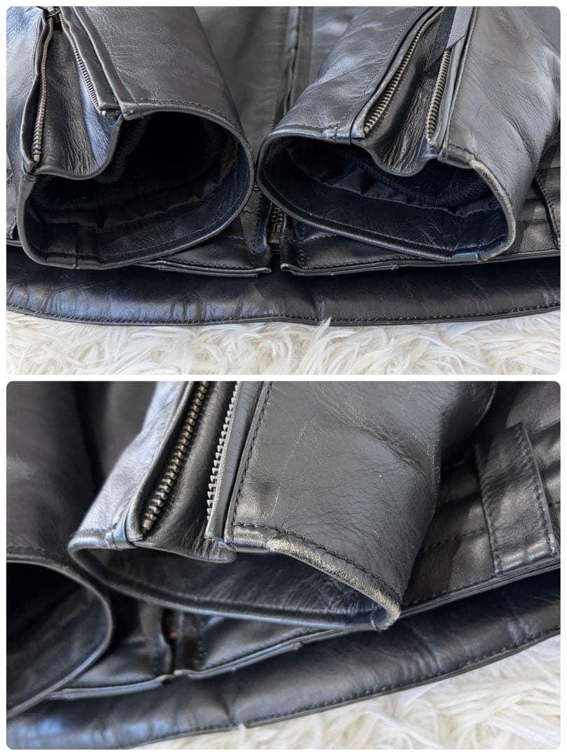 特大 リューグーレザーズ ライダース ジャケット ボア襟 牛革 黒 2XL