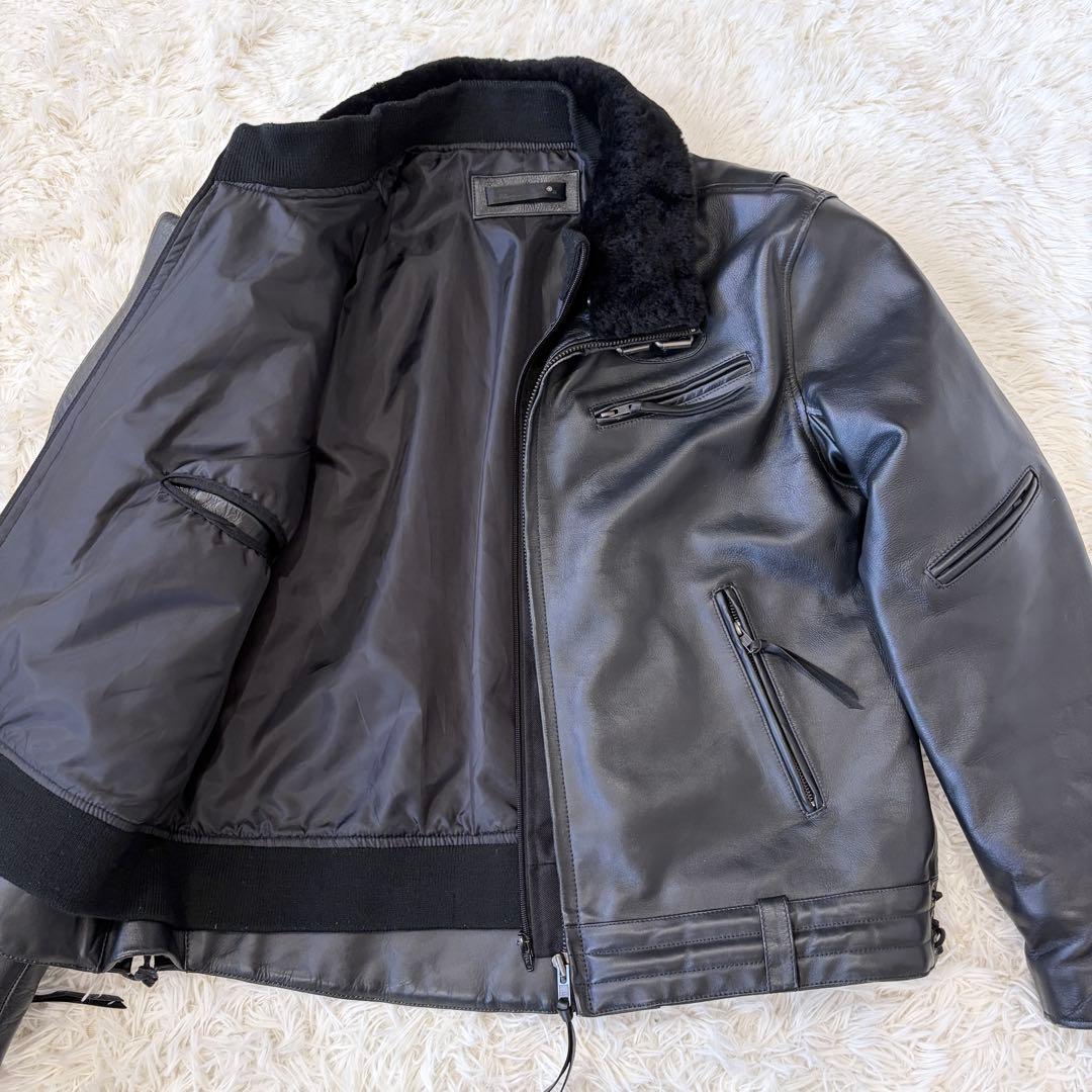 特大 リューグーレザーズ ライダース ジャケット ボア襟 牛革 黒 2XL