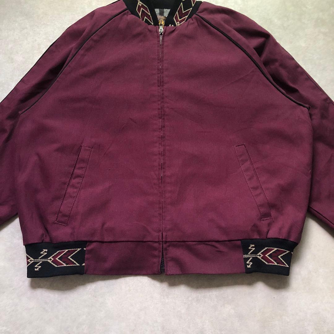 90sUSA製ネイティブ幾何学リブ切り替えダービージャケット型ブルゾンダック生地