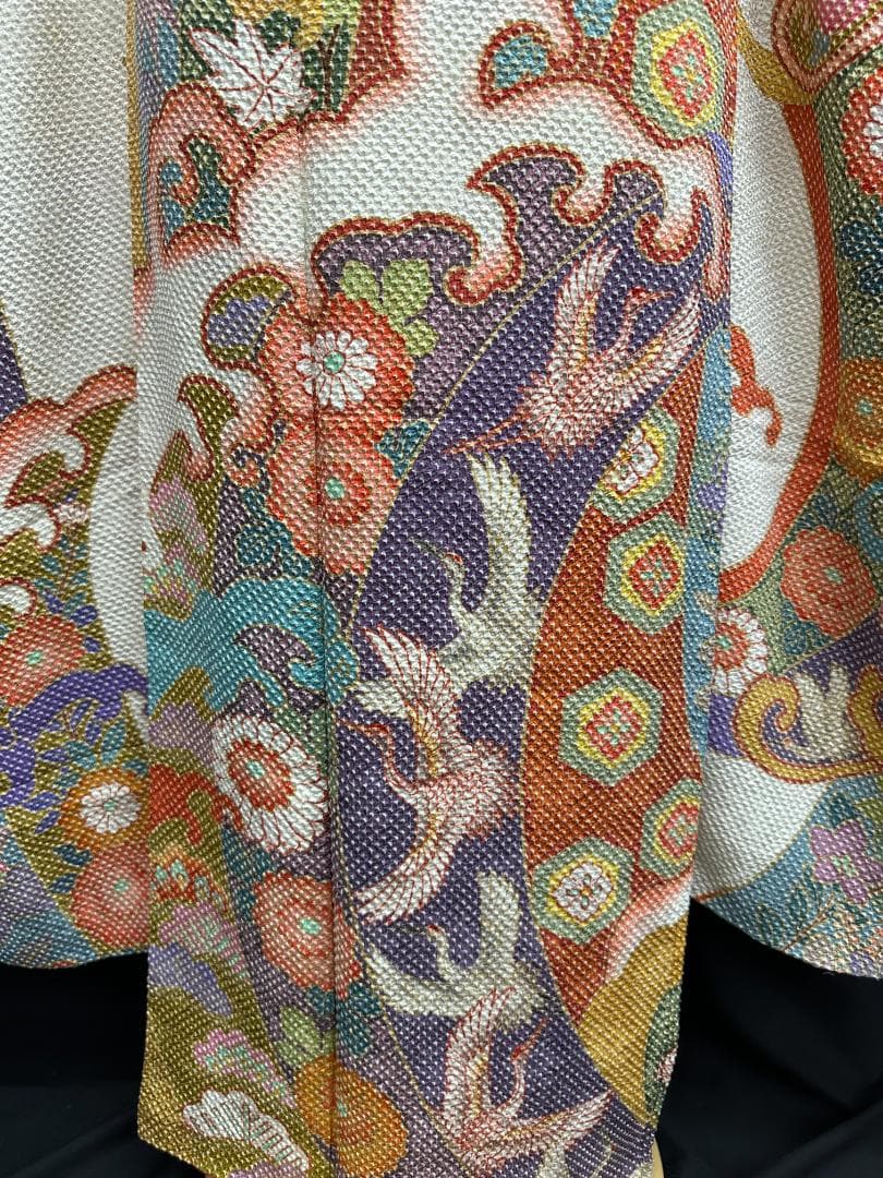 藤娘きぬたや 総絞り 白地 波鶴橘 小紋バック振袖 長襦袢2点セット