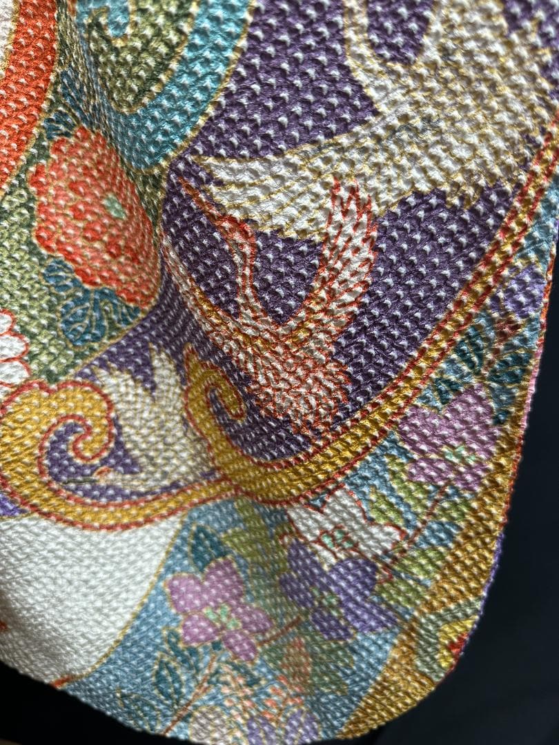 藤娘きぬたや 総絞り 白地 波鶴橘 小紋バック振袖 長襦袢2点セット