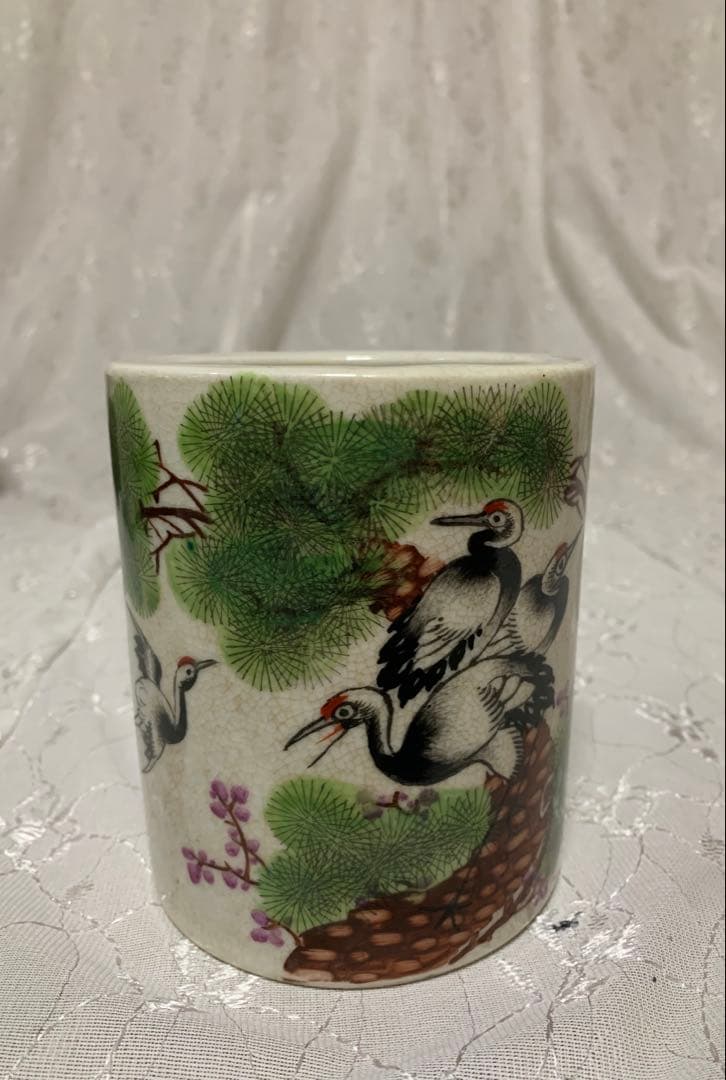 大清光緒年製　絵鉢　深め　丸　盆栽鉢