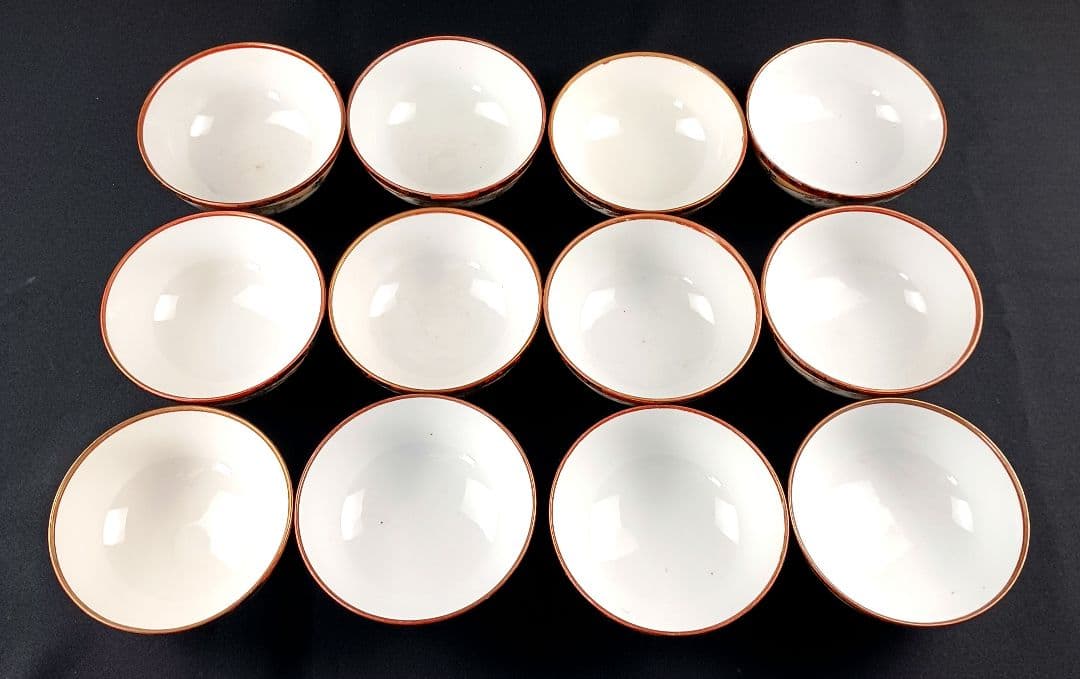 Y2907 九谷焼 金襴手 極上蓋茶碗 13客 共箱付き