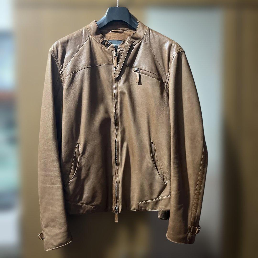 Emporio Armani ブラウンレザーシングルライダース
