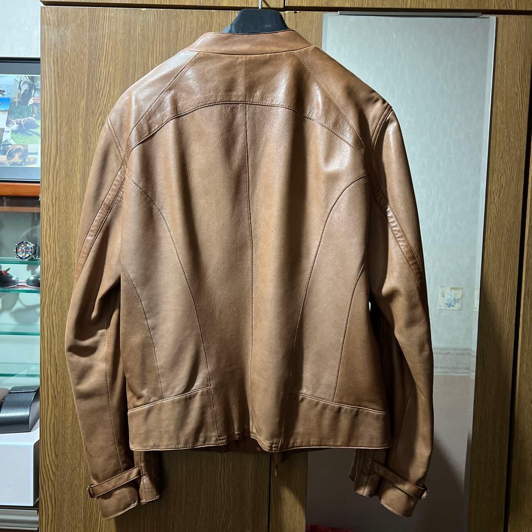 Emporio Armani ブラウンレザーシングルライダース