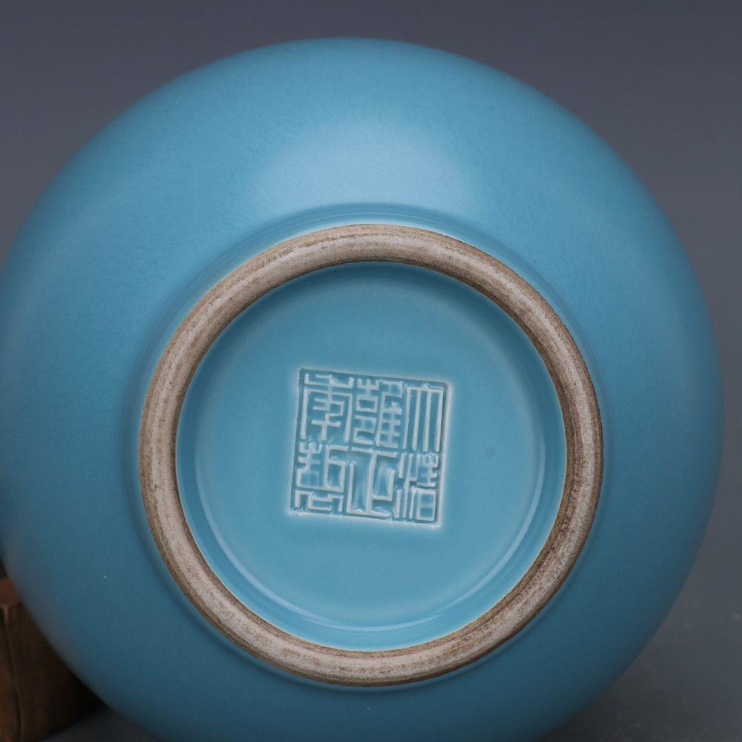 清雍正汝釉天青色玉壺 景徳鎮 陶磁器 装飾品 現代工芸品 美術品 置物