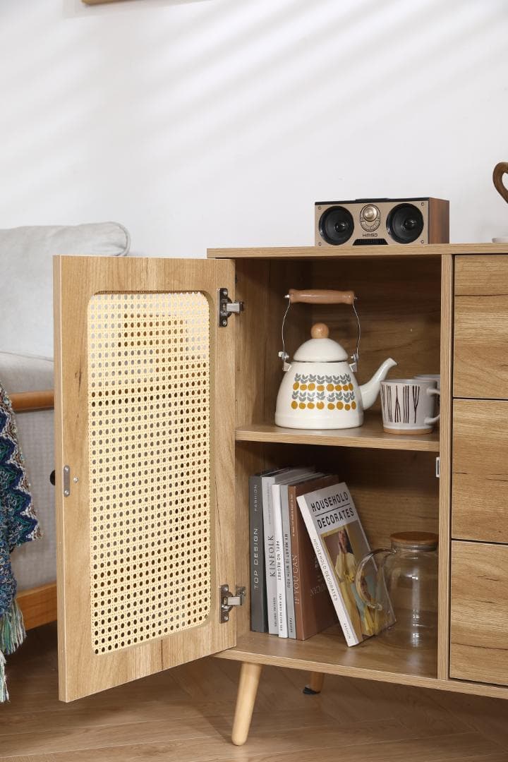 キャビネット サイドボード チェストラタン調 ラタン風 引き出し付き 大容量