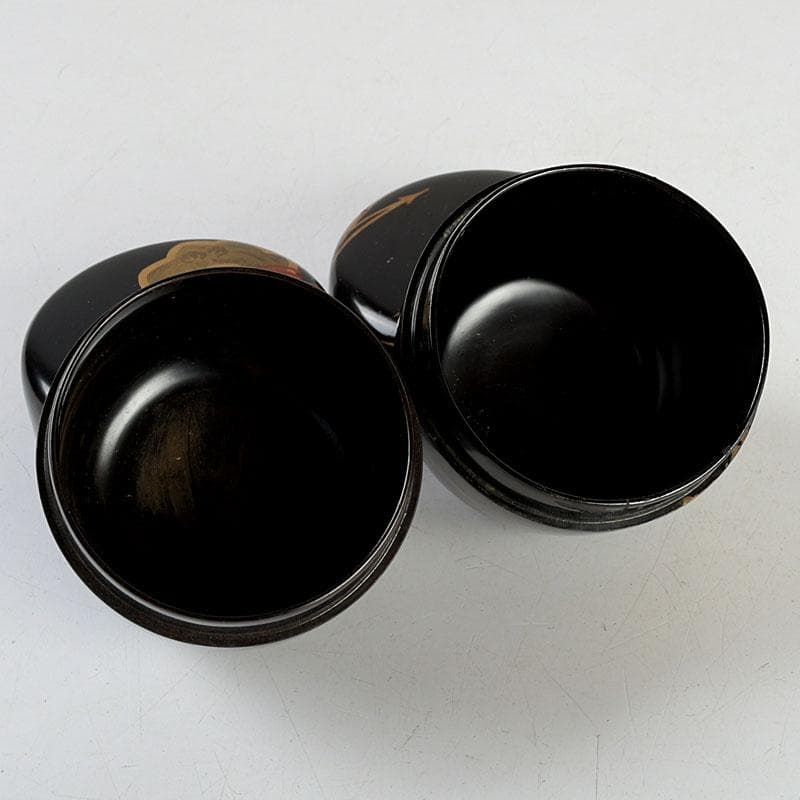 茶道具　黒漆　金蒔絵　棗　一双　書付共箱　V　9432