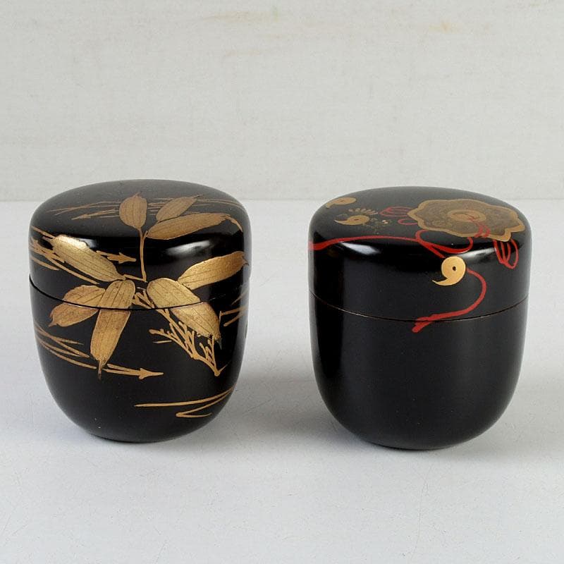 茶道具　黒漆　金蒔絵　棗　一双　書付共箱　V　9432