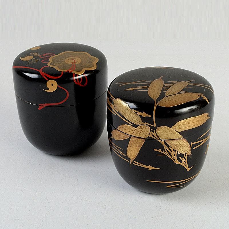 茶道具　黒漆　金蒔絵　棗　一双　書付共箱　V　9432