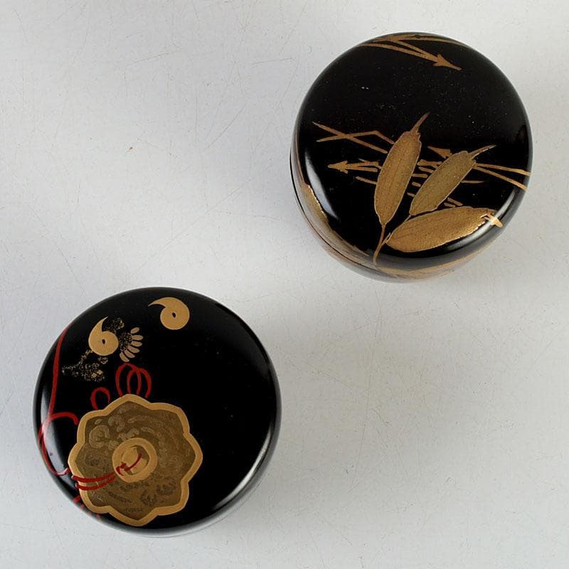 茶道具　黒漆　金蒔絵　棗　一双　書付共箱　V　9432