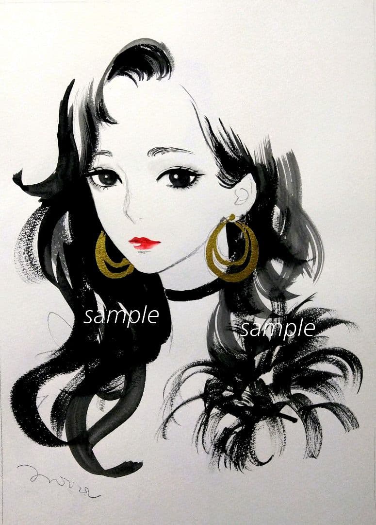 専用　絵画　ドローイング　水彩画　美人画　A4サイズ　モノクロ　白黒