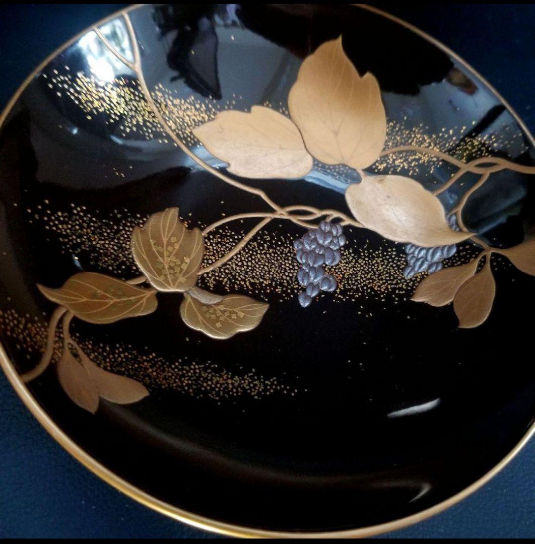 美品 輪島塗 黒漆塗 本金加賀蒔絵 金銀彩内・見返し総蒔絵 吸物椀 雑煮 2客