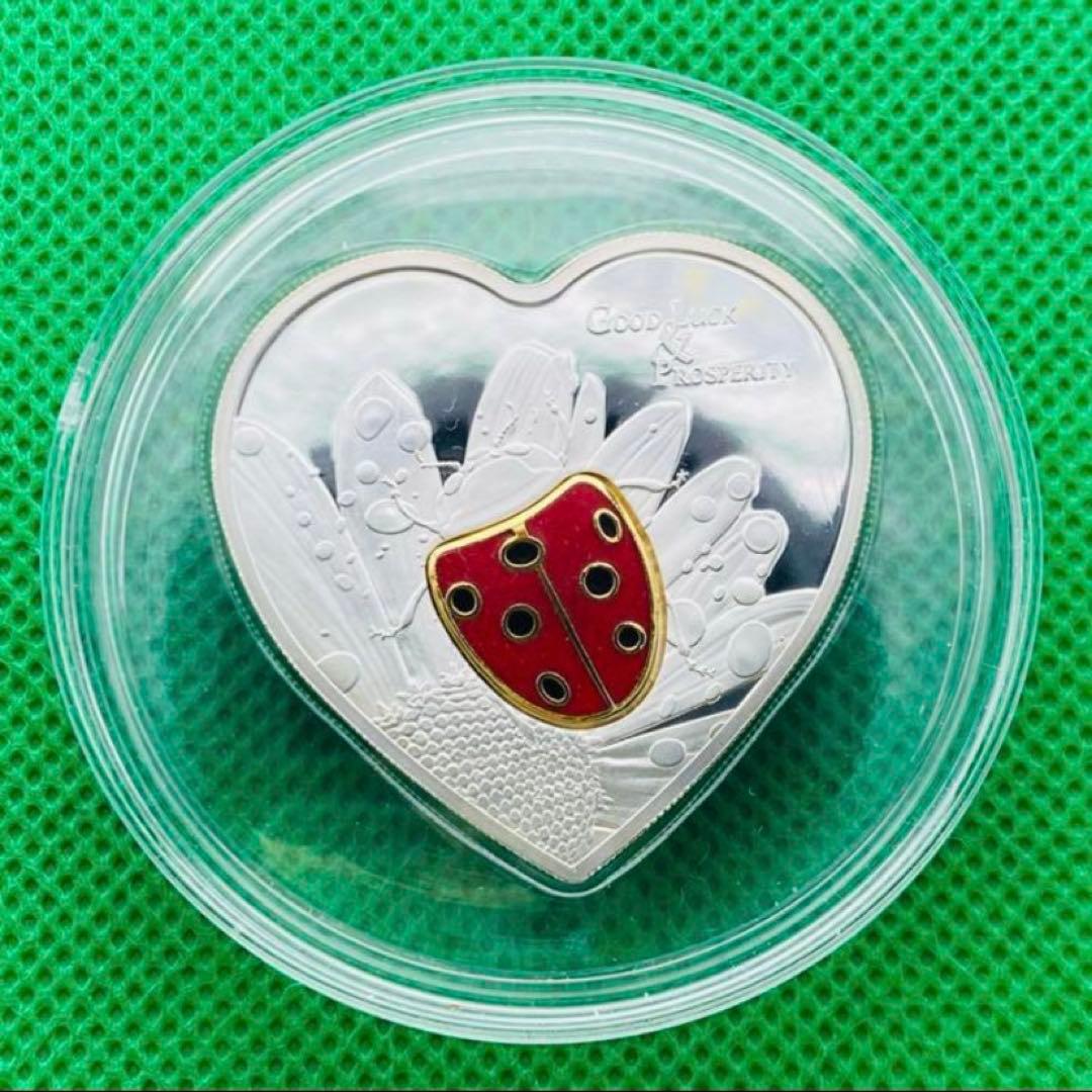 銀貨 てんとう虫 ハート型 七宝焼埋込 純銀 プルーフ