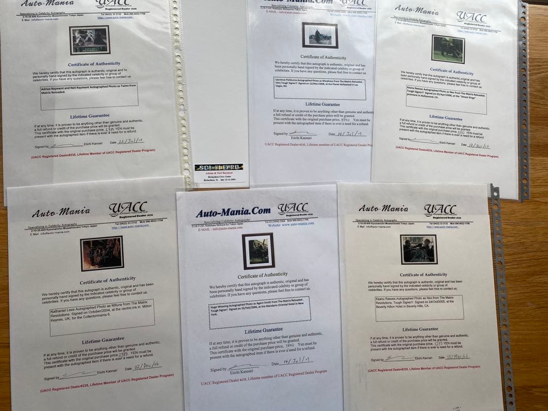 映画　マトリックス サイン入り写真等6点セット　キアヌ　ネオ　モーフィアス