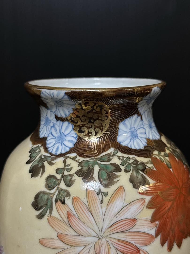 超絶技巧 明治期 極上 金蘭彩色 花蝶図 花瓶 花生 壷