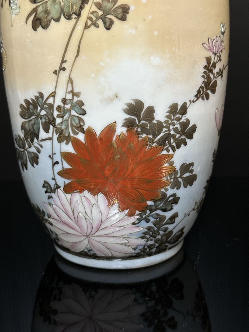 超絶技巧 明治期 極上 金蘭彩色 花蝶図 花瓶 花生 壷