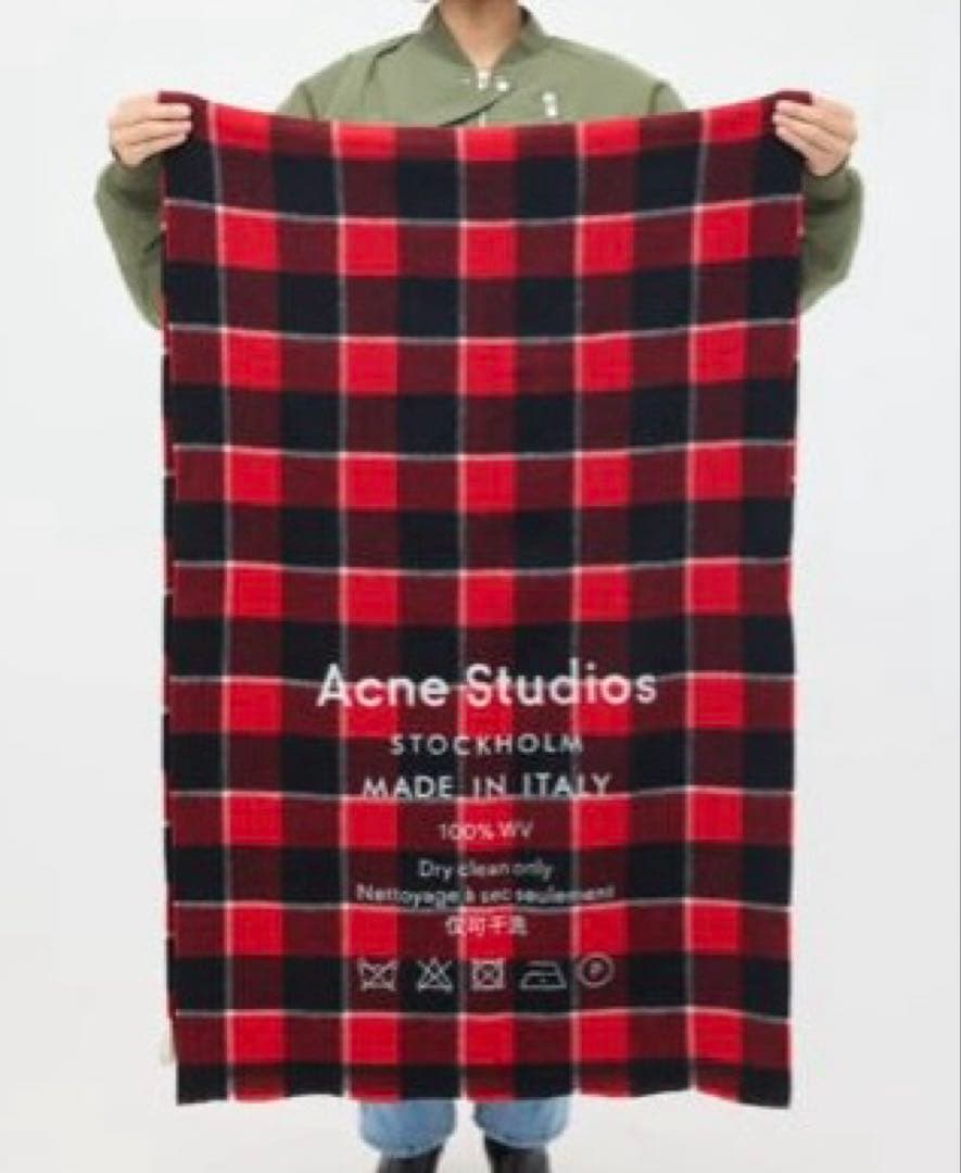 AcneStudiosアクネストゥディオズ チェック柄ロゴストール ウール100
