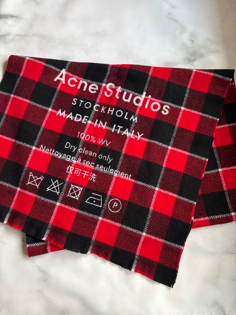 AcneStudiosアクネストゥディオズ チェック柄ロゴストール ウール100