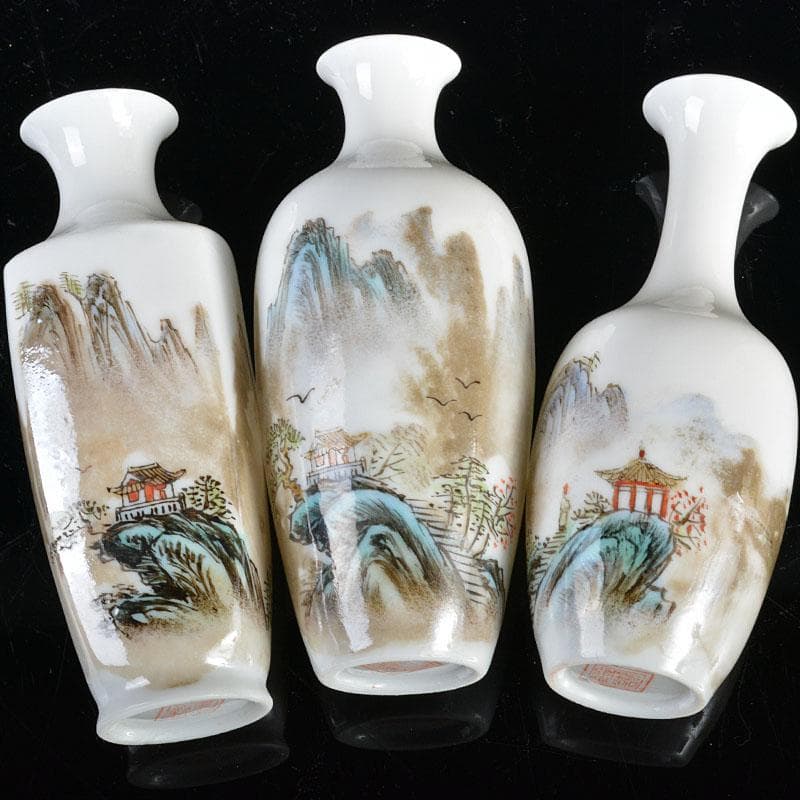 中国　景徳鎮製　薄胎粉彩　山水文　小瓶　5点　V　R4336