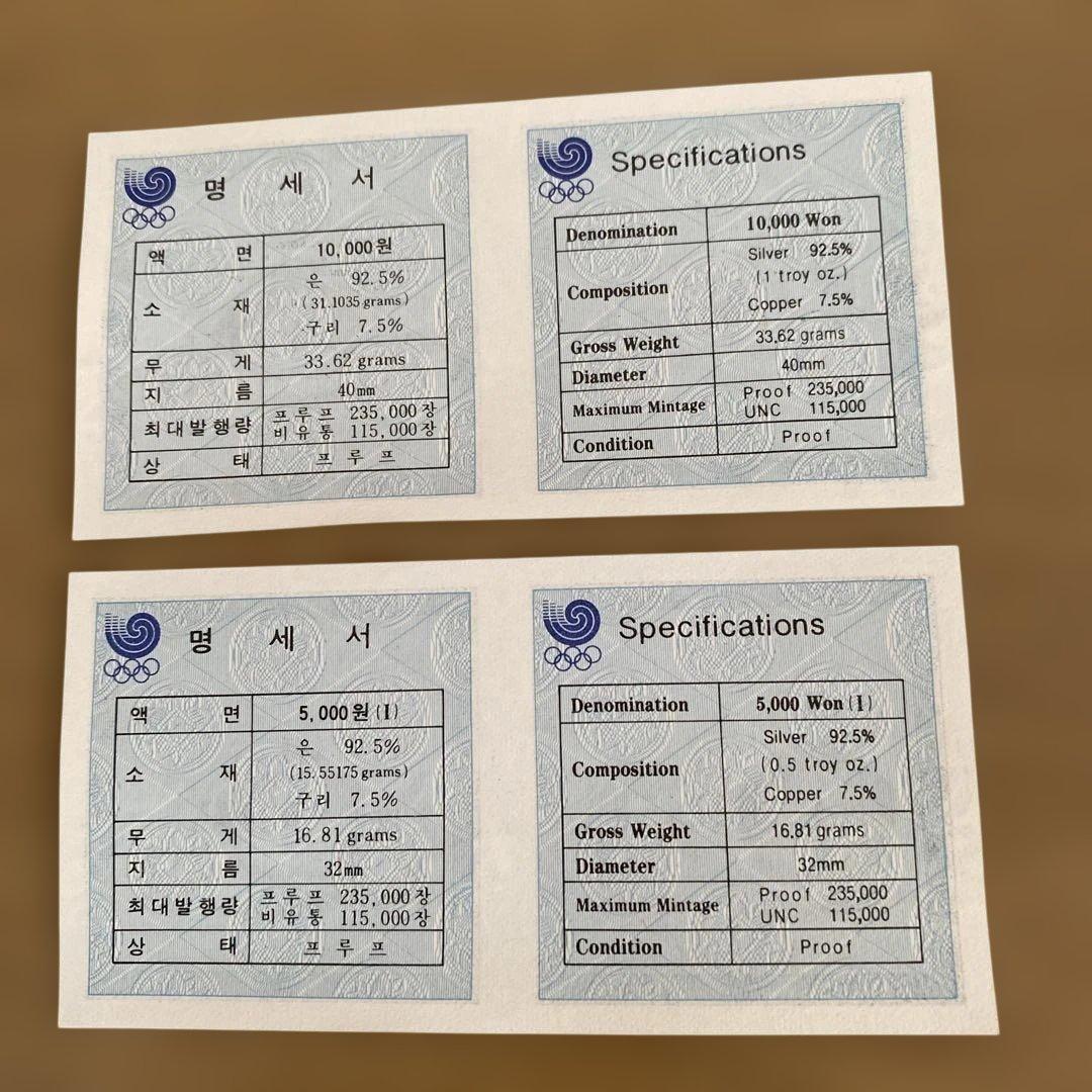 1988年ソウルオリンピック 記念銀貨2枚 シルバー925 保証書付