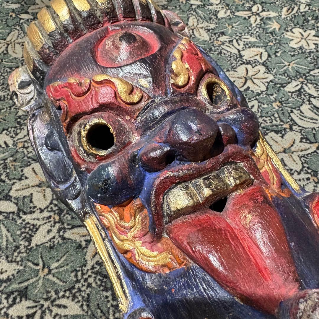 ヴィンテージ 木製仏面　2連マスク　ゴンポ　マハーカーラ　大黒天　お面