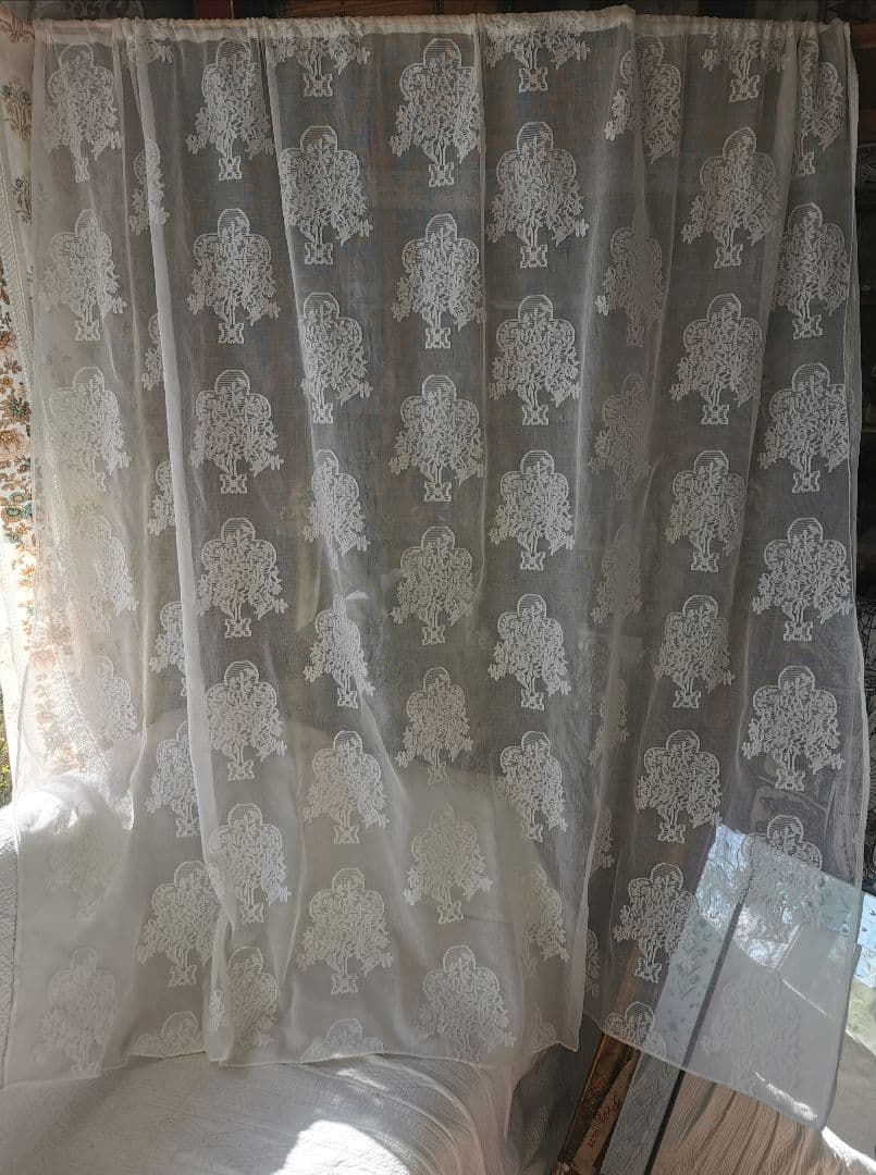 アンティーク 英国 マドラスレース 生命の樹と鳥 ノッティンガムカーテンパネル