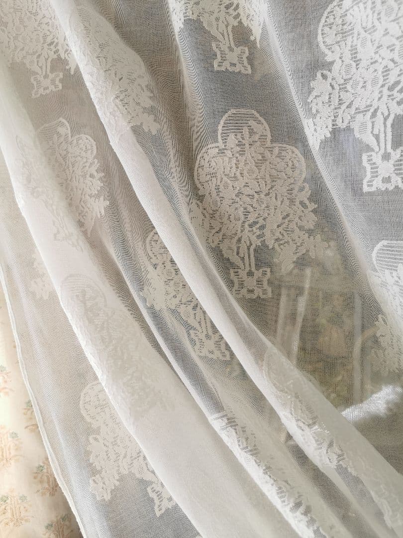 アンティーク 英国 マドラスレース 生命の樹と鳥 ノッティンガムカーテンパネル