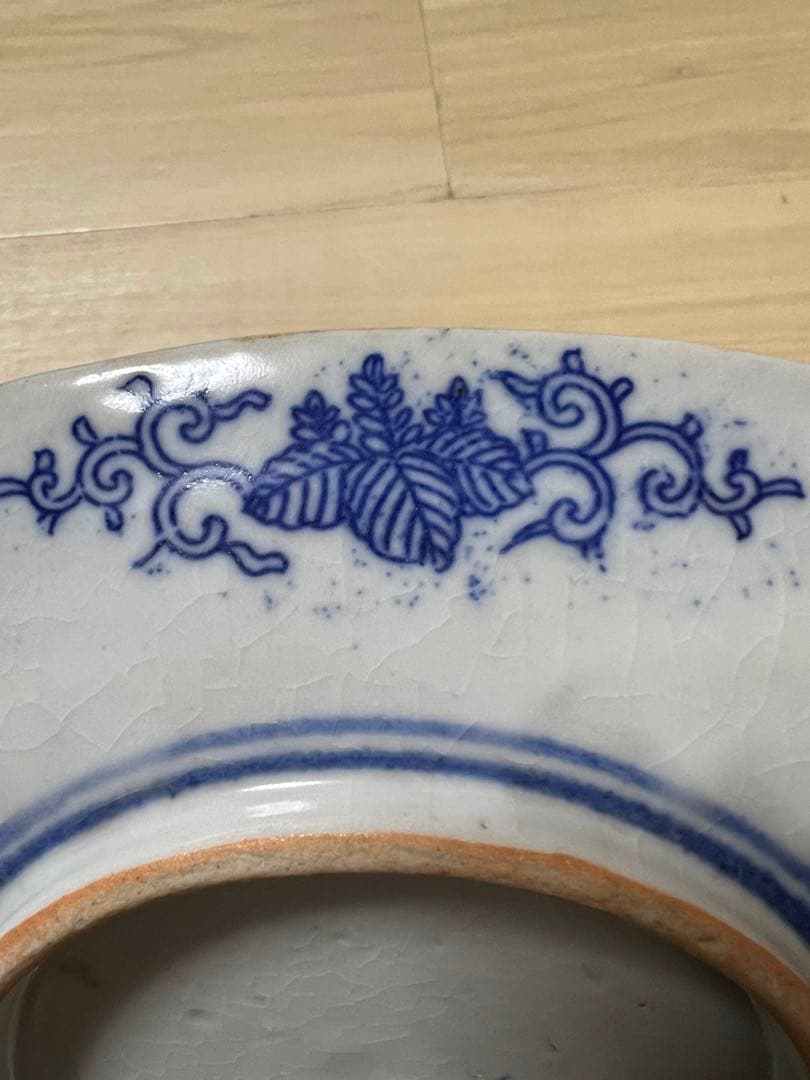 染付 銅版 転写 印判 皿 大皿 明治 図変わり 骨董品 美濃窯 瀬戸