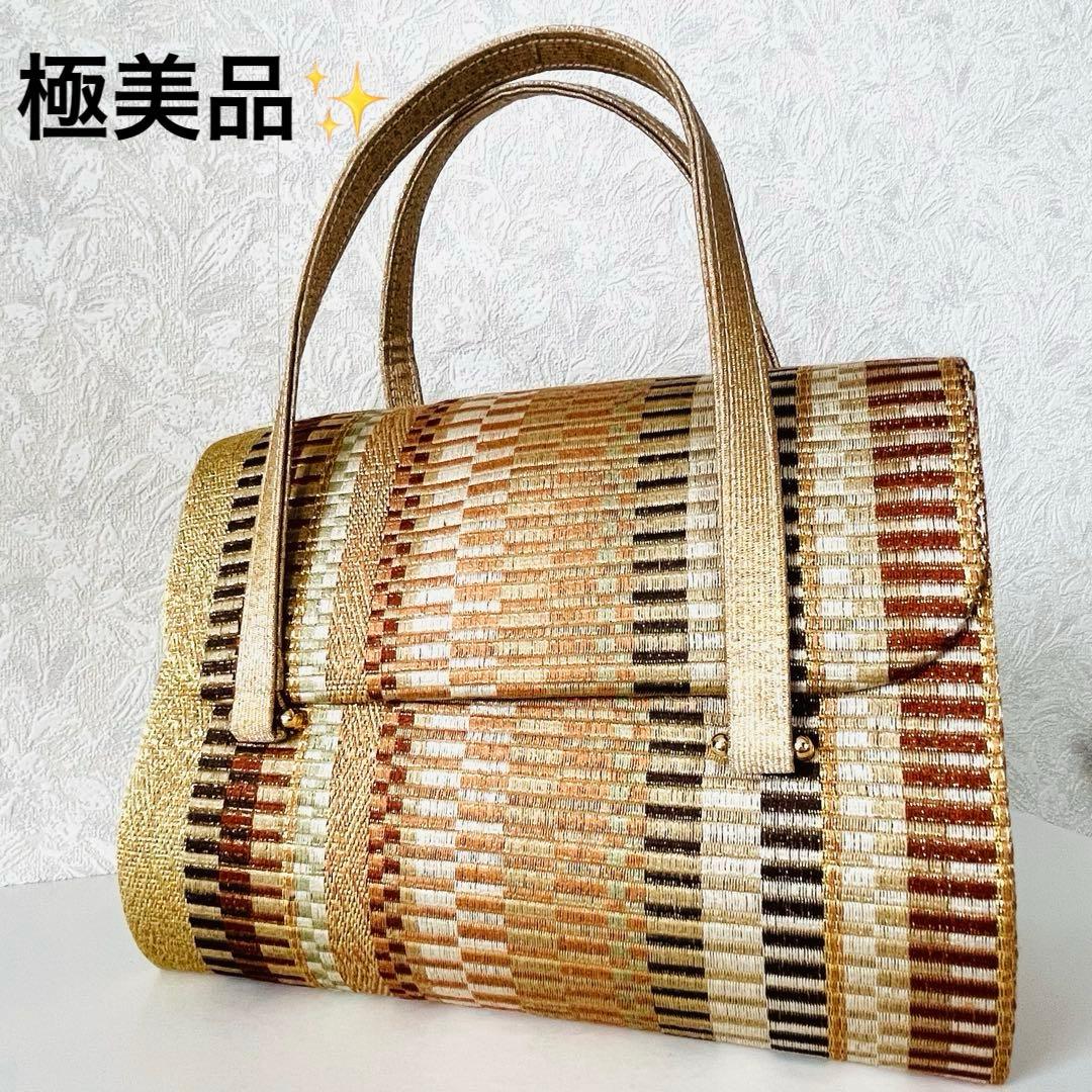 【極美品✨レア】利休バッグ　和装用バッグ　着物バッグ　織物　総柄　大容量