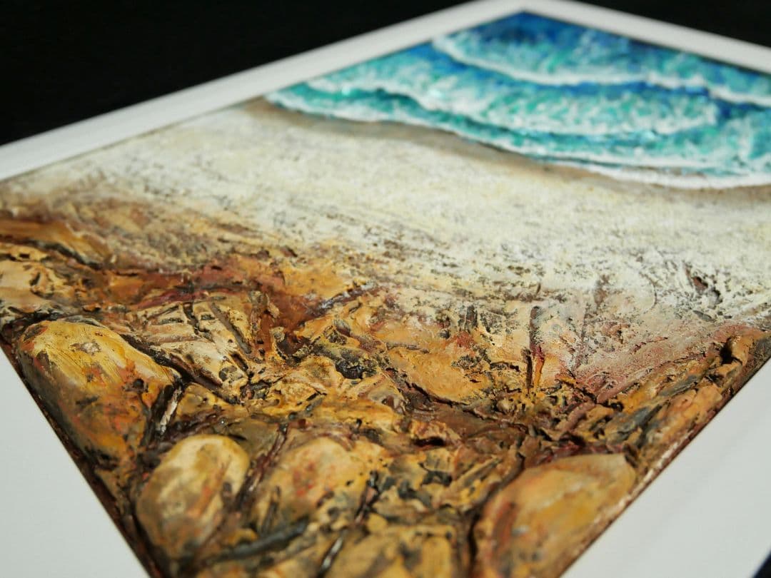 油絵 絵画 【岩場の砂浜】