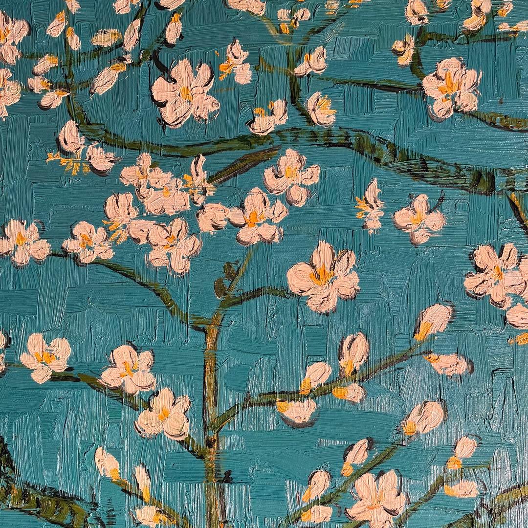 ★特大★ 手書き油絵 ゴッホ 花咲くアーモンドの枝 肉筆絵画 額付き 油彩画