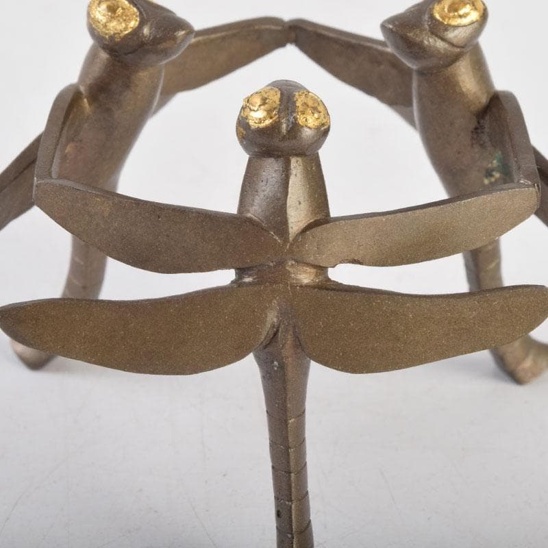 茶道具　加賀象嵌匠　本江敏彦作　唐銅　蜻蛉蓋置　共箱　V　9224