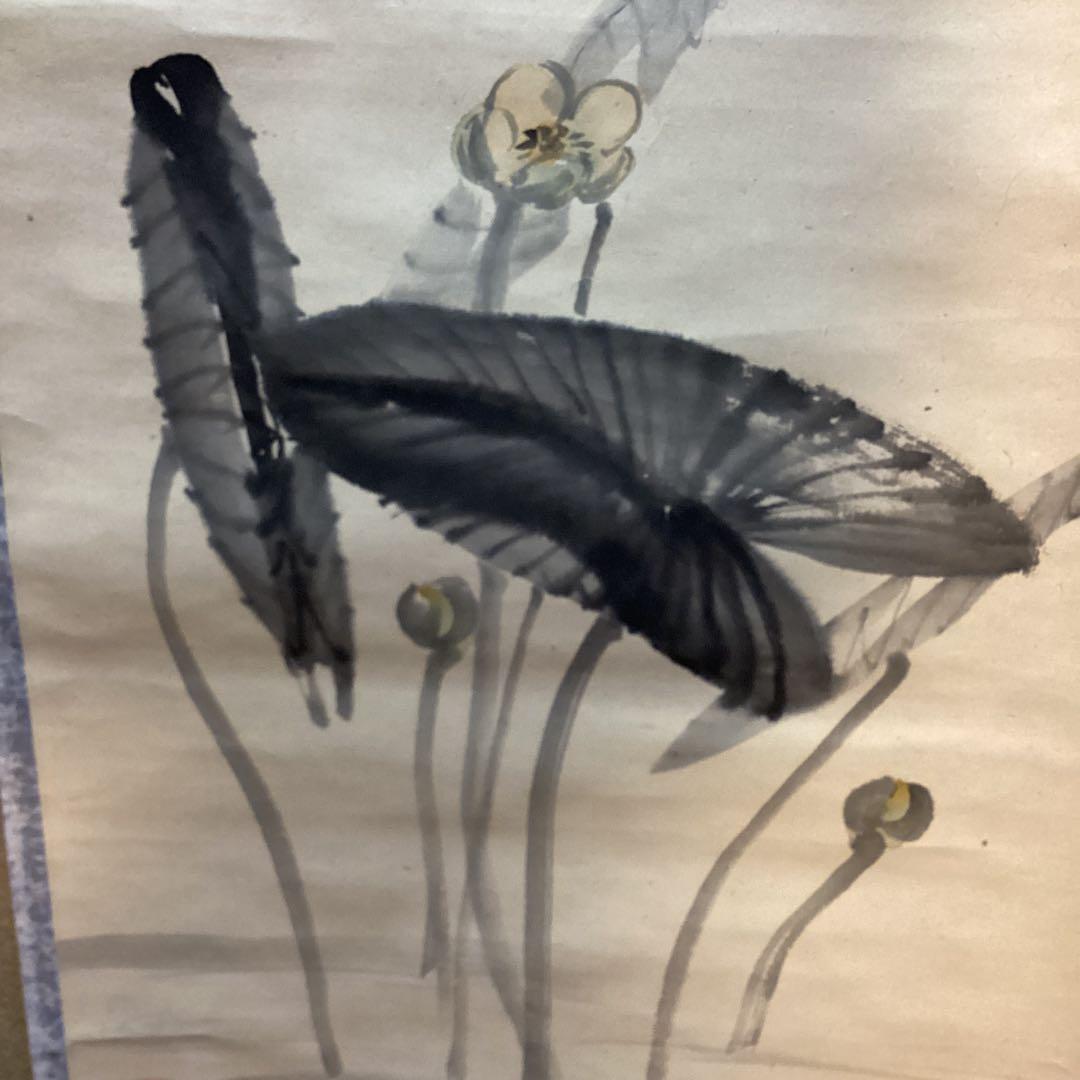 俵屋宗達　紙本淡彩水墨画　《河　骨　之　図　》　軸裏側　極め書有　模写　NO58