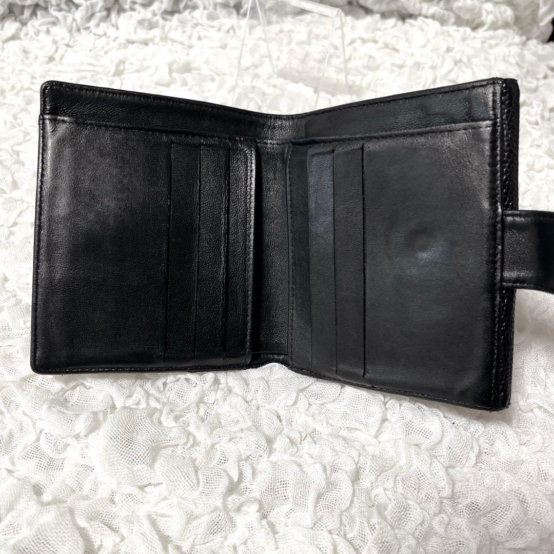 CHANEL ブラック 二つ折り財布　キャビアスキン　コンパクト　レザー　黒