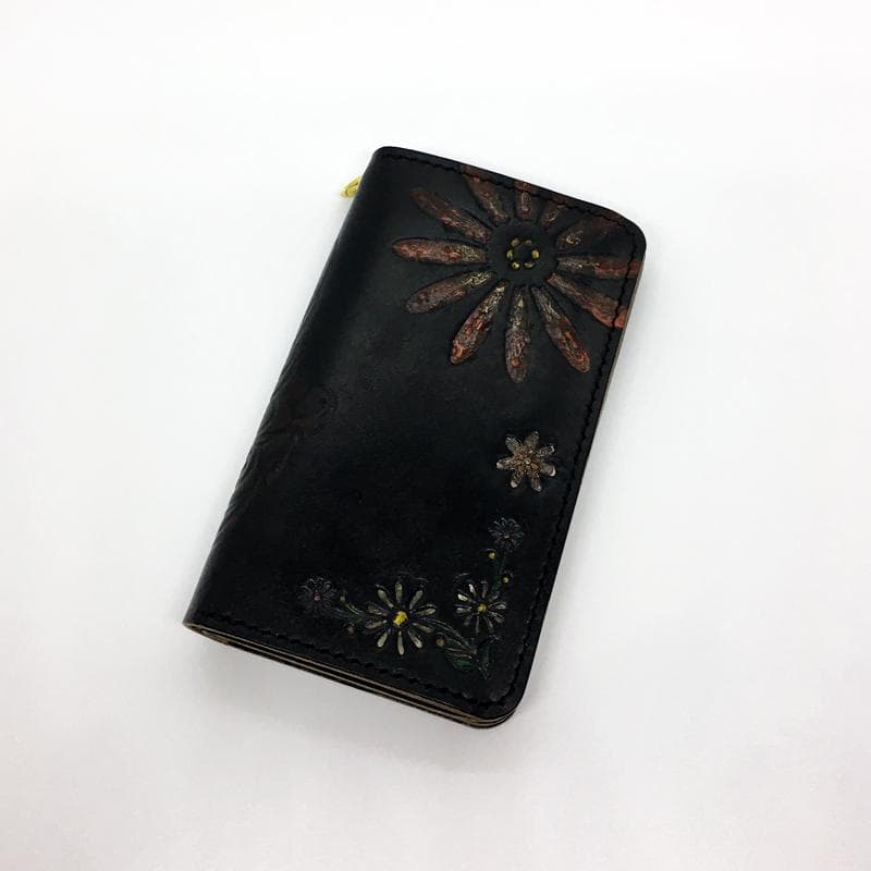 【本革】ミドルトラッカーウォレット 真鍮 ★シュガースカル&フラワー★ レザー