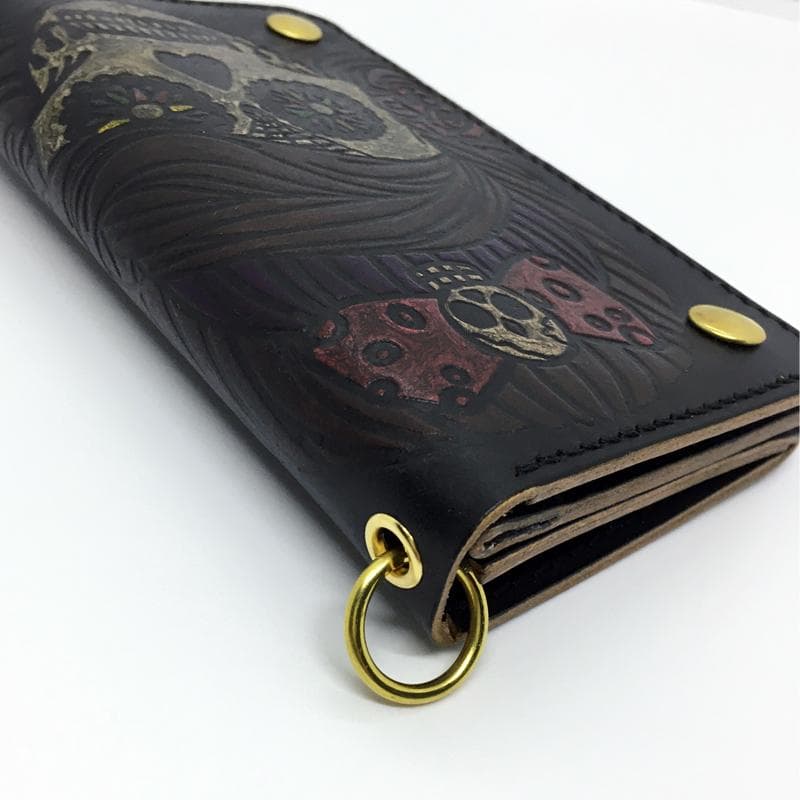 【本革】ミドルトラッカーウォレット 真鍮 ★シュガースカル&フラワー★ レザー