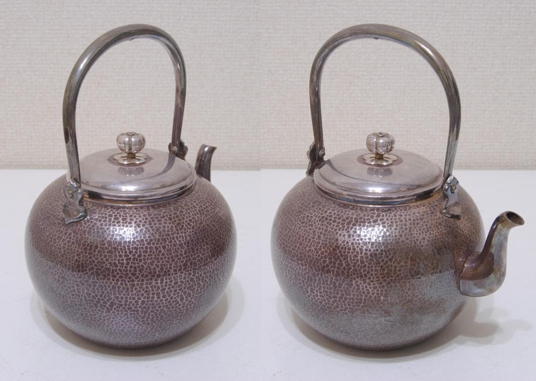 平安 秦造 ★★ 純銀 槌目 丸形 湯沸 急須 シルバー 茶道具