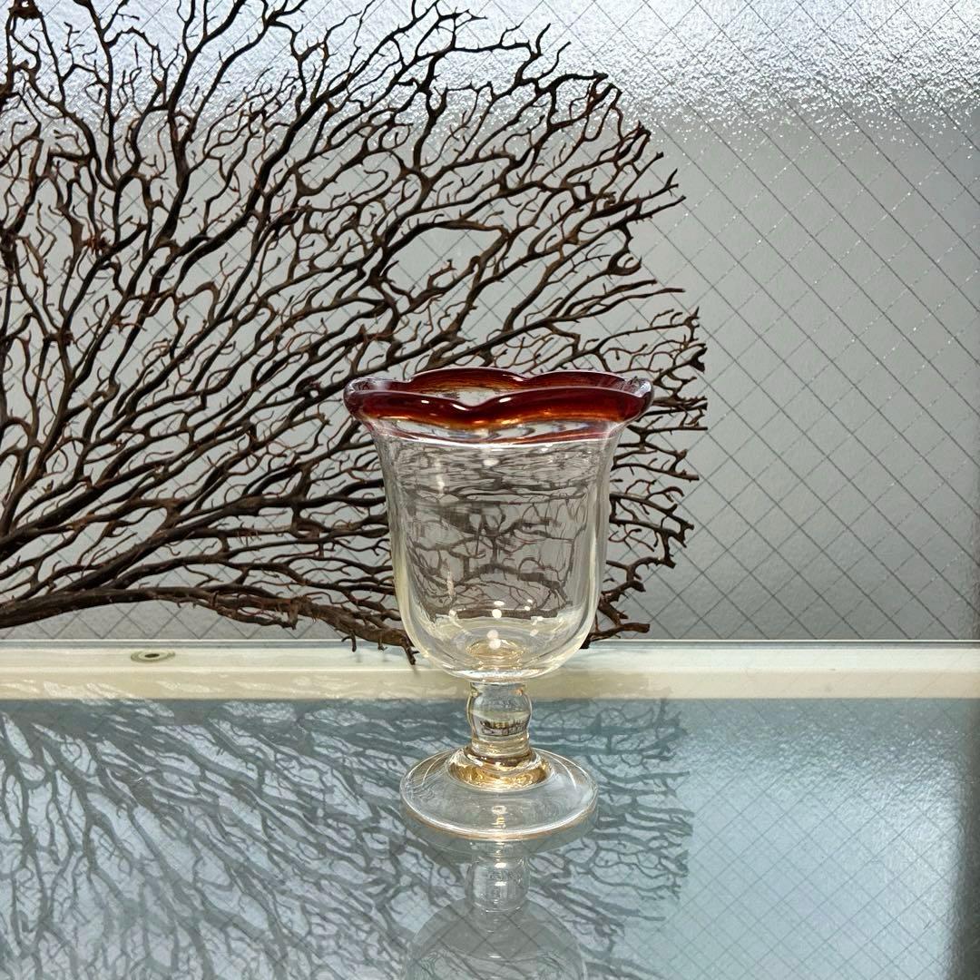 骨董　時代ガラス　ゆらゆら　花フチリップ　氷コップ　ウラン